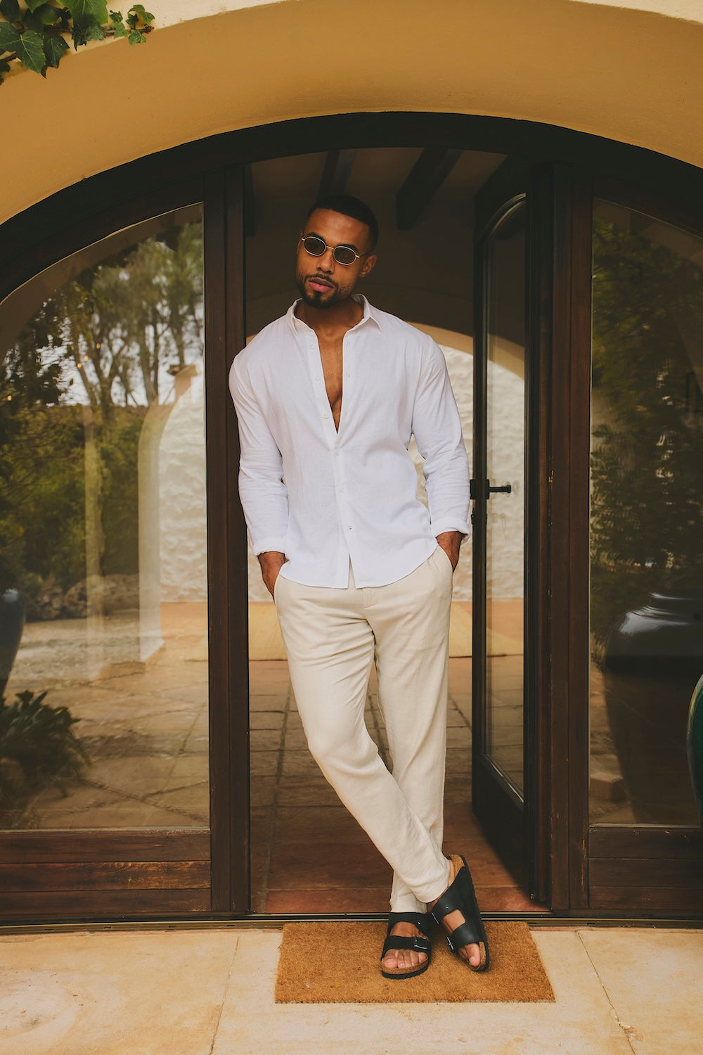 Stretch Linen Blend Button Through Shirt in White