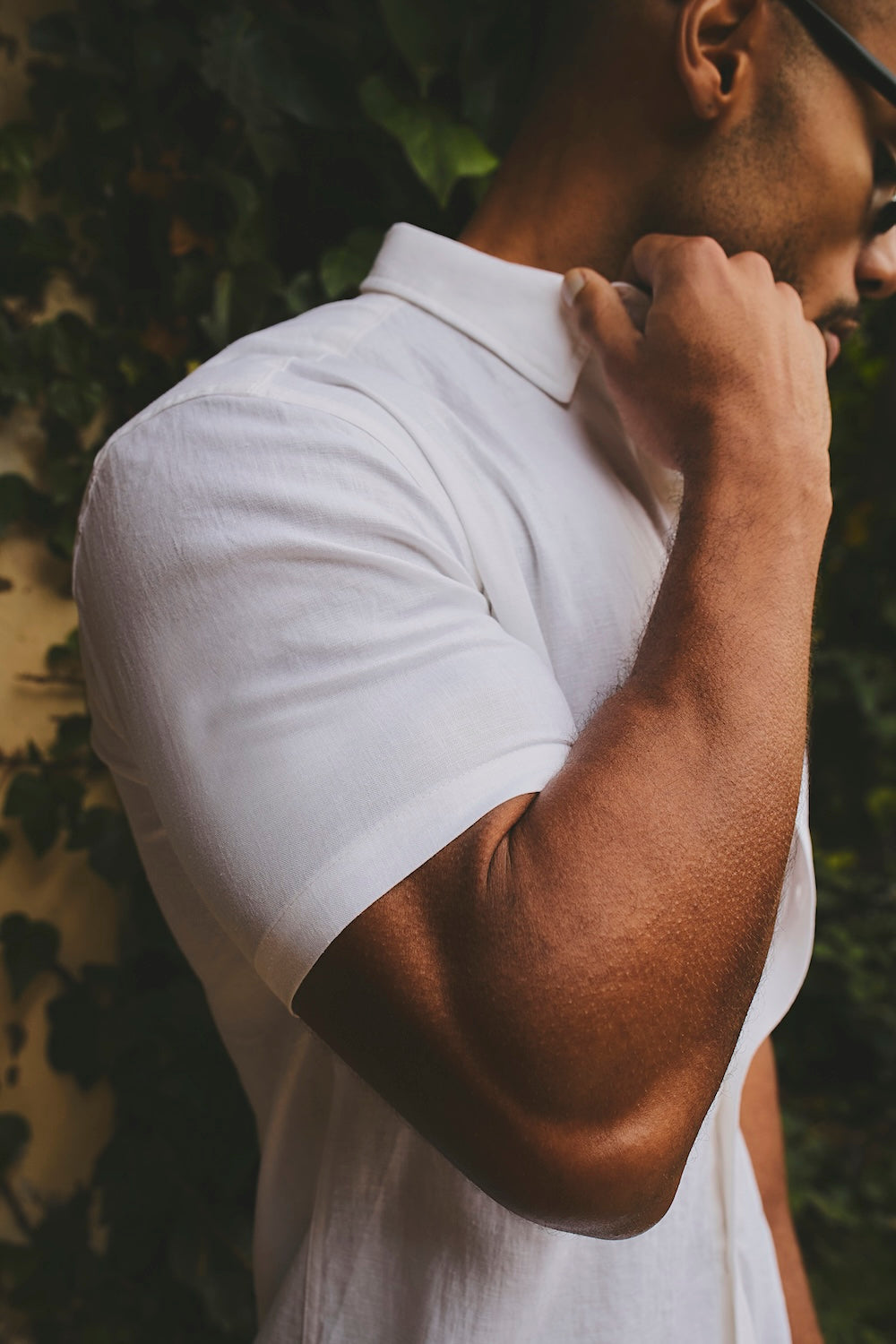 Stretch Linen Blend Button Through Shirt in White