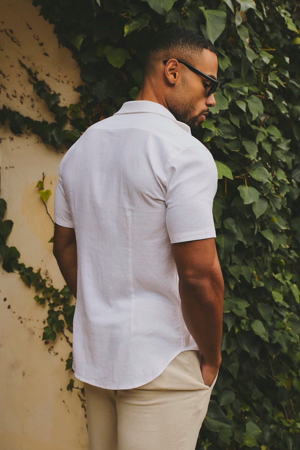 Stretch Linen Blend Button Through Shirt in White