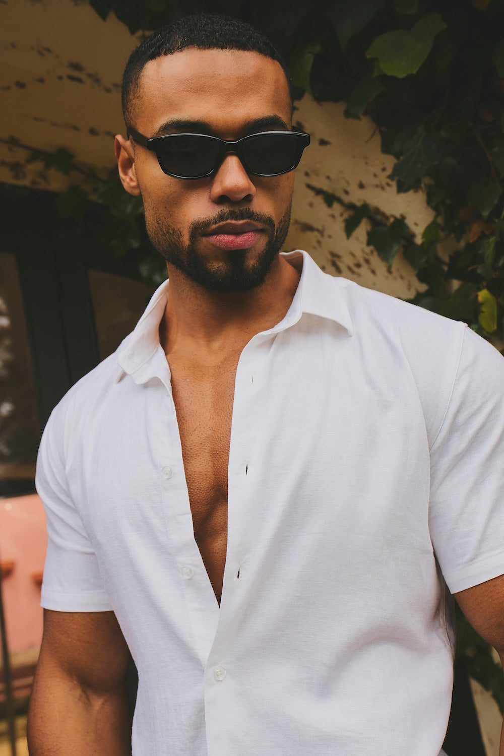 Stretch Linen Blend Button Through Shirt in White