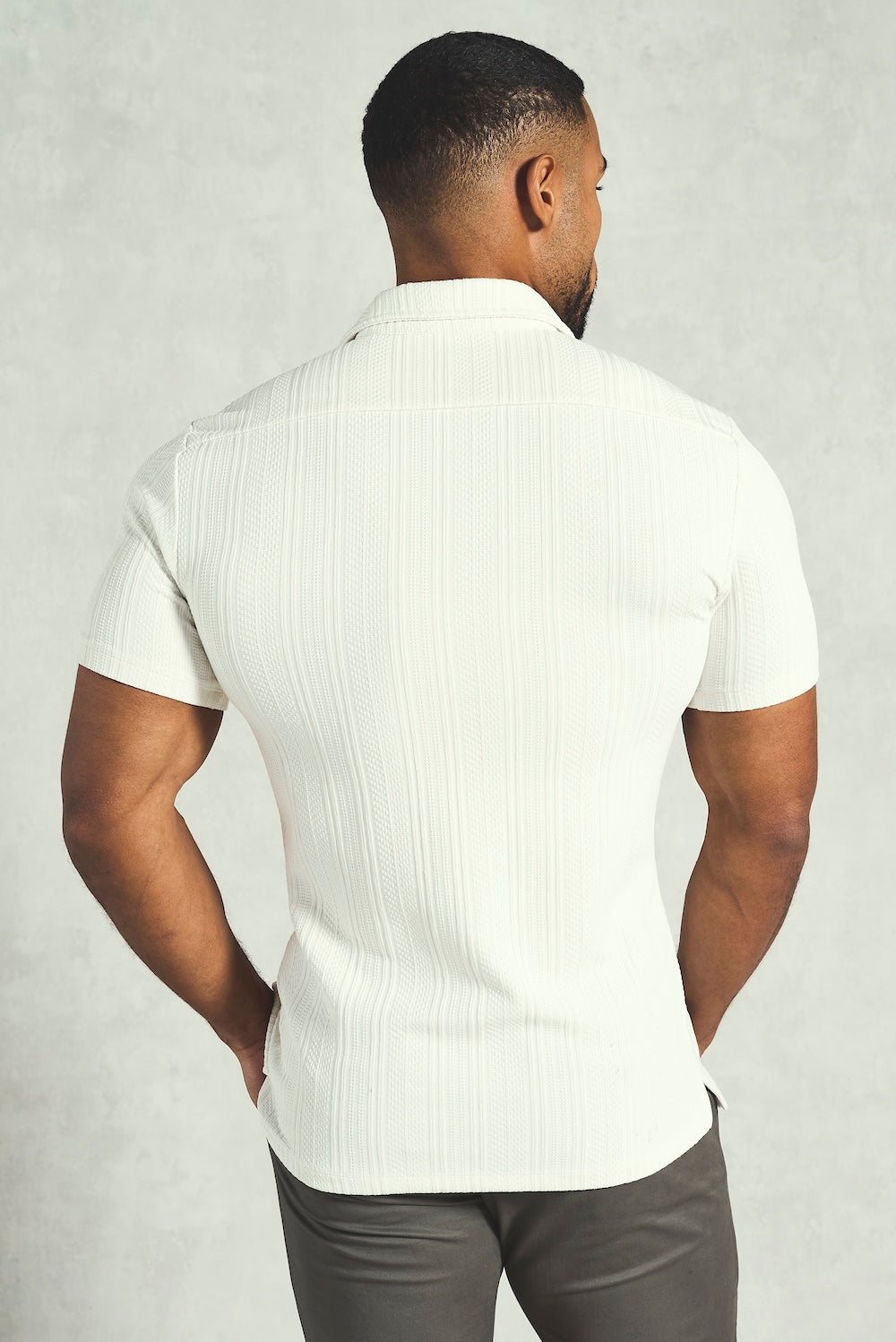 Stripe Patterned Cuban Collar Shirt in Ecru