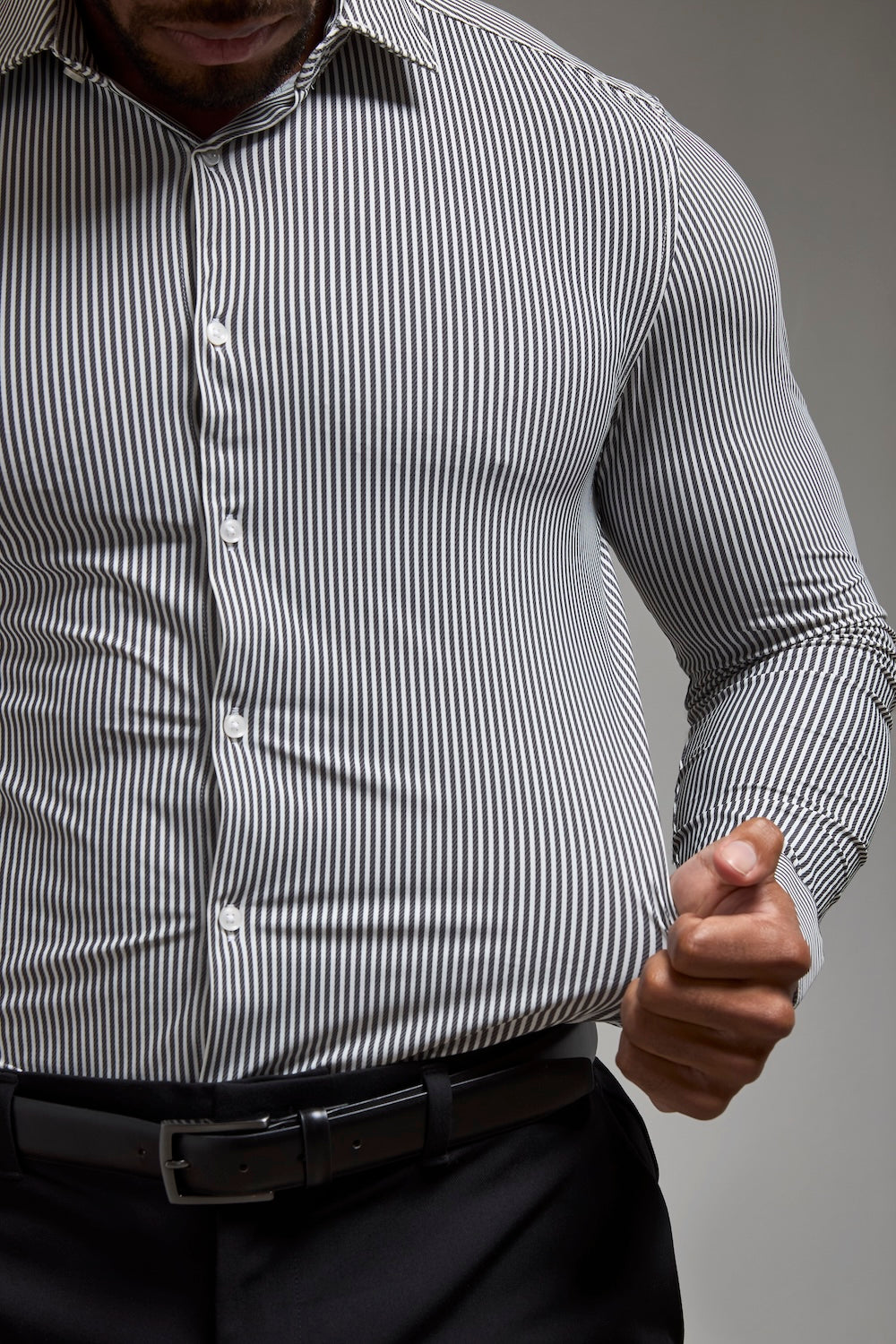 Striped Stretch Formal Shirt in Grey