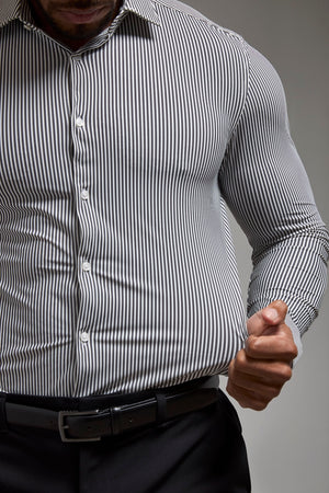Striped Stretch Formal Shirt in Grey