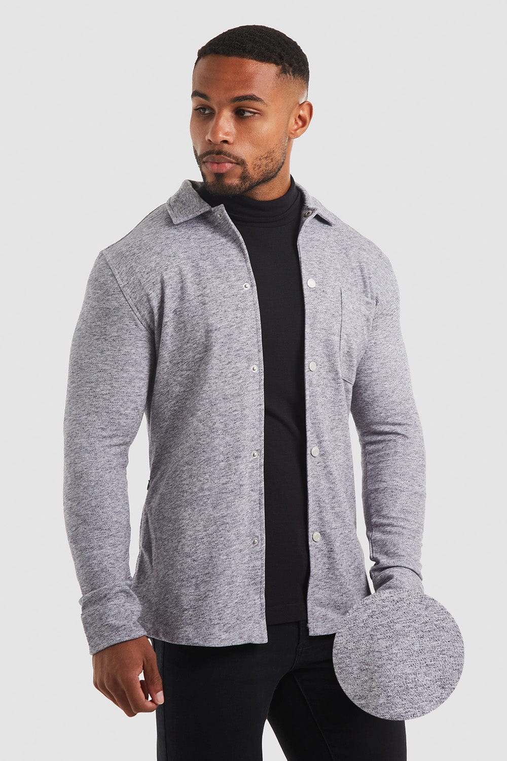 Flannel Overshirt in Pale Grey Marl TAILORED ATHLETE ROW
