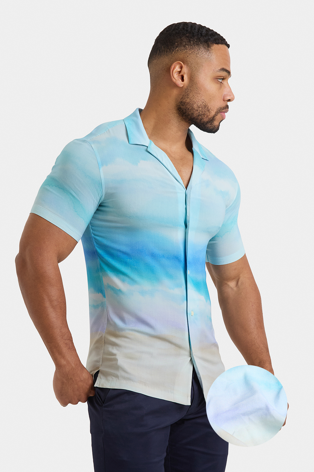Printed Shirt in Light Blue Landscape - TAILORED ATHLETE - ROW