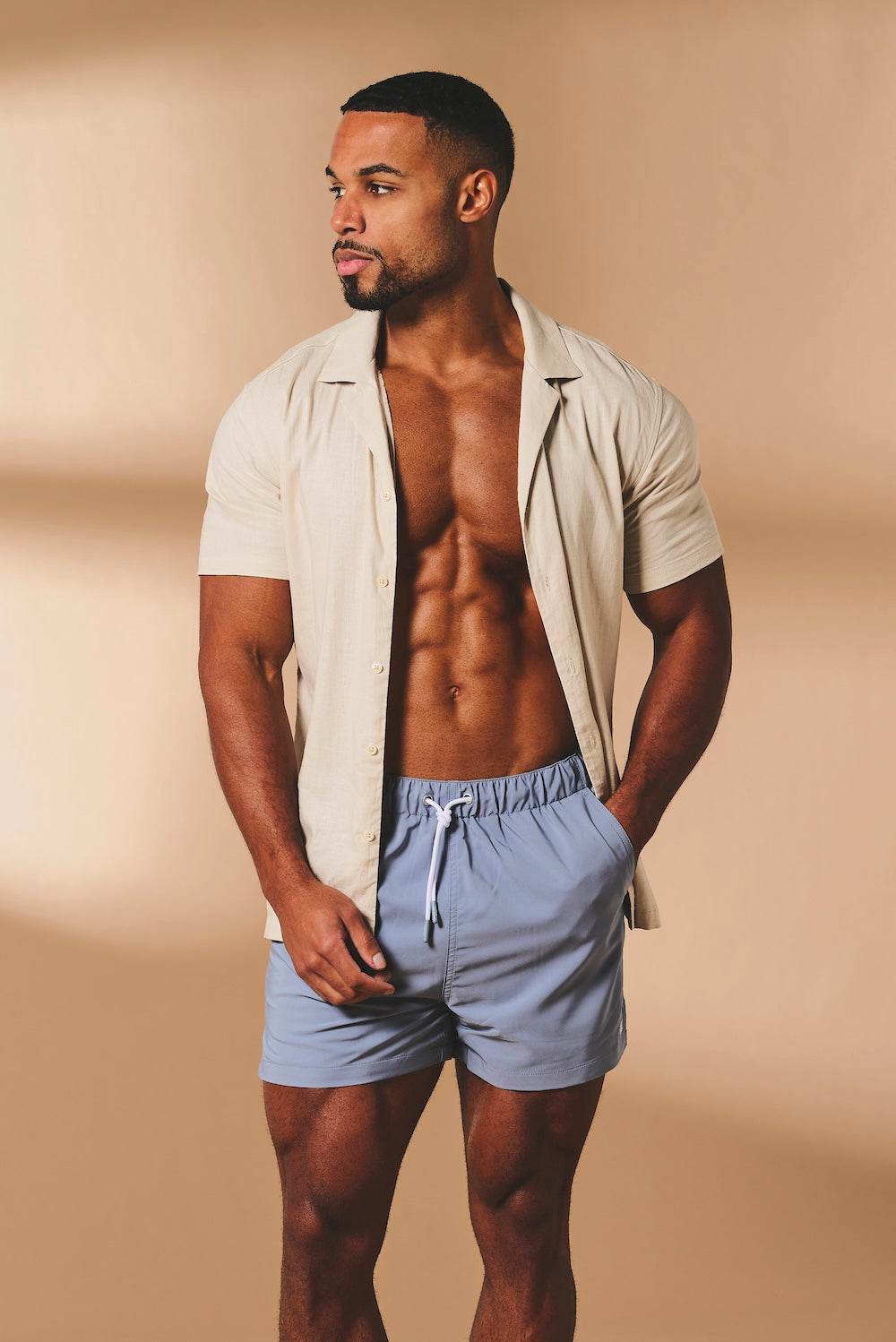 Quick Dry Plain Swim Shorts in Soft Blue
