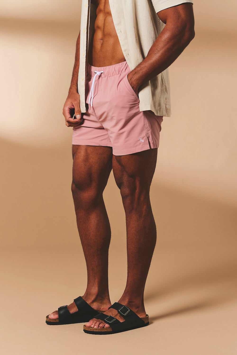 Quick Dry Plain Swim Shorts in Dusky Pink