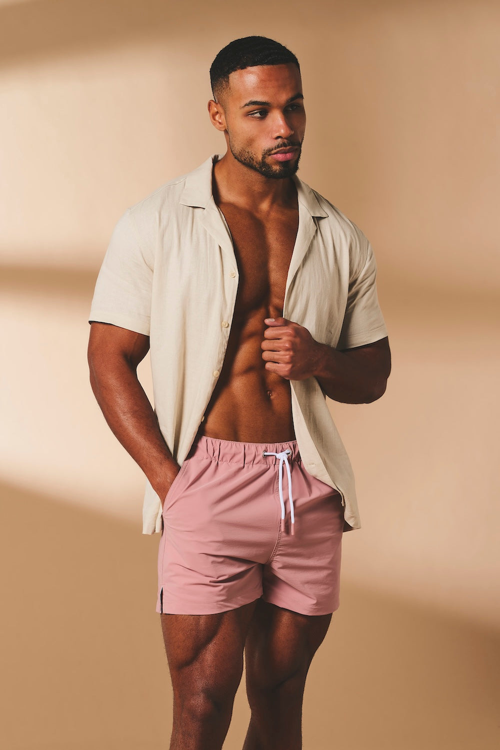 Quick Dry Plain Swim Shorts in Dusky Pink