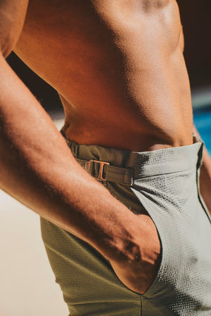 Quick Dry Textured Hybrid Side Adjuster Swim Short in Sage