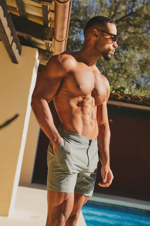 Quick Dry Textured Hybrid Side Adjuster Swim Short in Sage