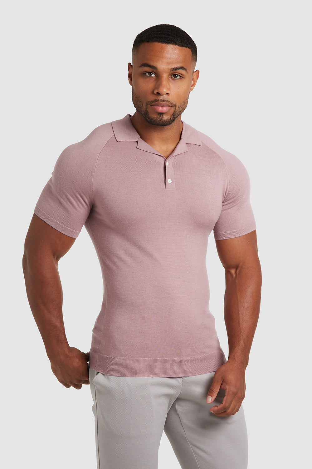 Merino Open Collar Knitted Polo in Dusty Pink - TAILORED ATHLETE - ROW