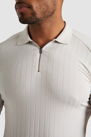 Ribbed Zip Neck Polo in Chalk - TAILORED ATHLETE - ROW