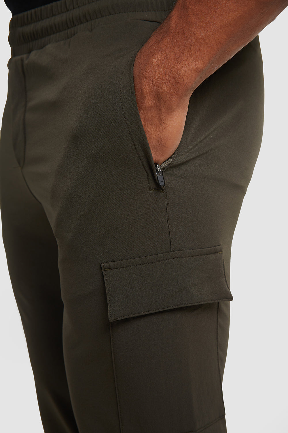 Tech Cargo Trousers in Dark Khaki - TAILORED ATHLETE - ROW