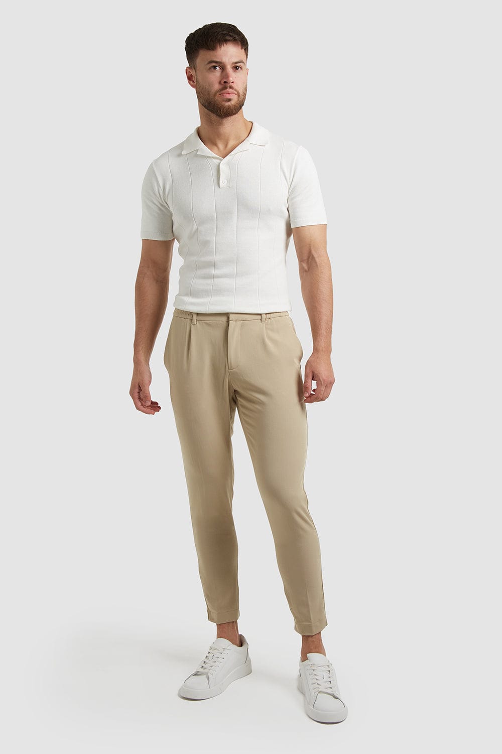 Cropped Pleated Trouser in Stone - TAILORED ATHLETE - ROW