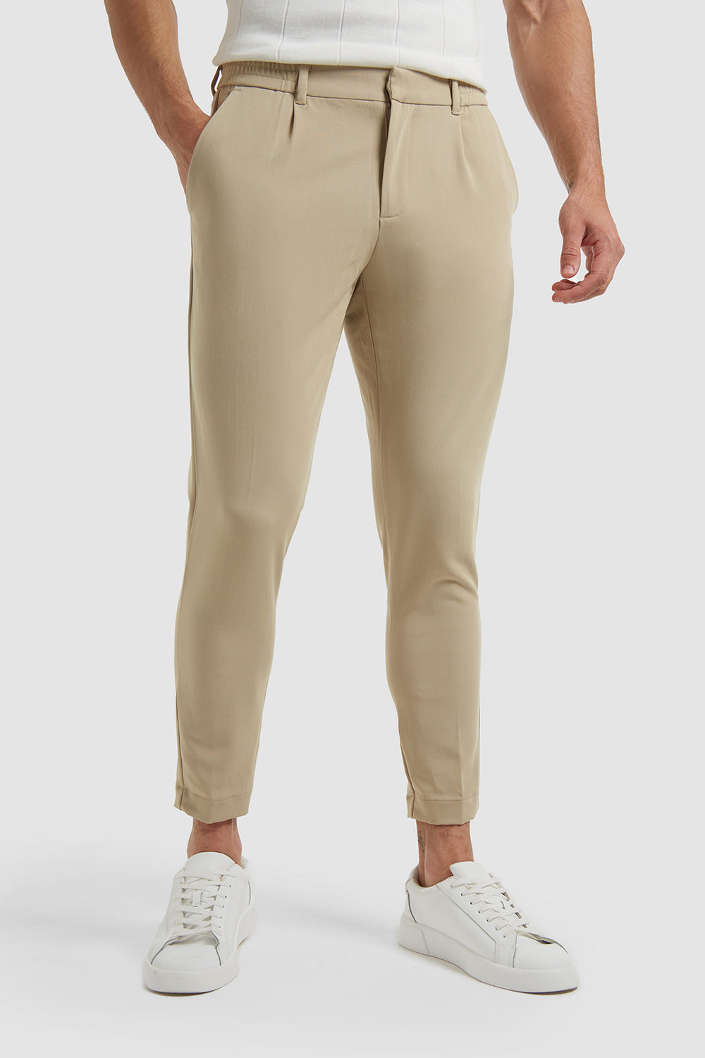 Cropped Pleated Trouser in Stone - TAILORED ATHLETE - ROW