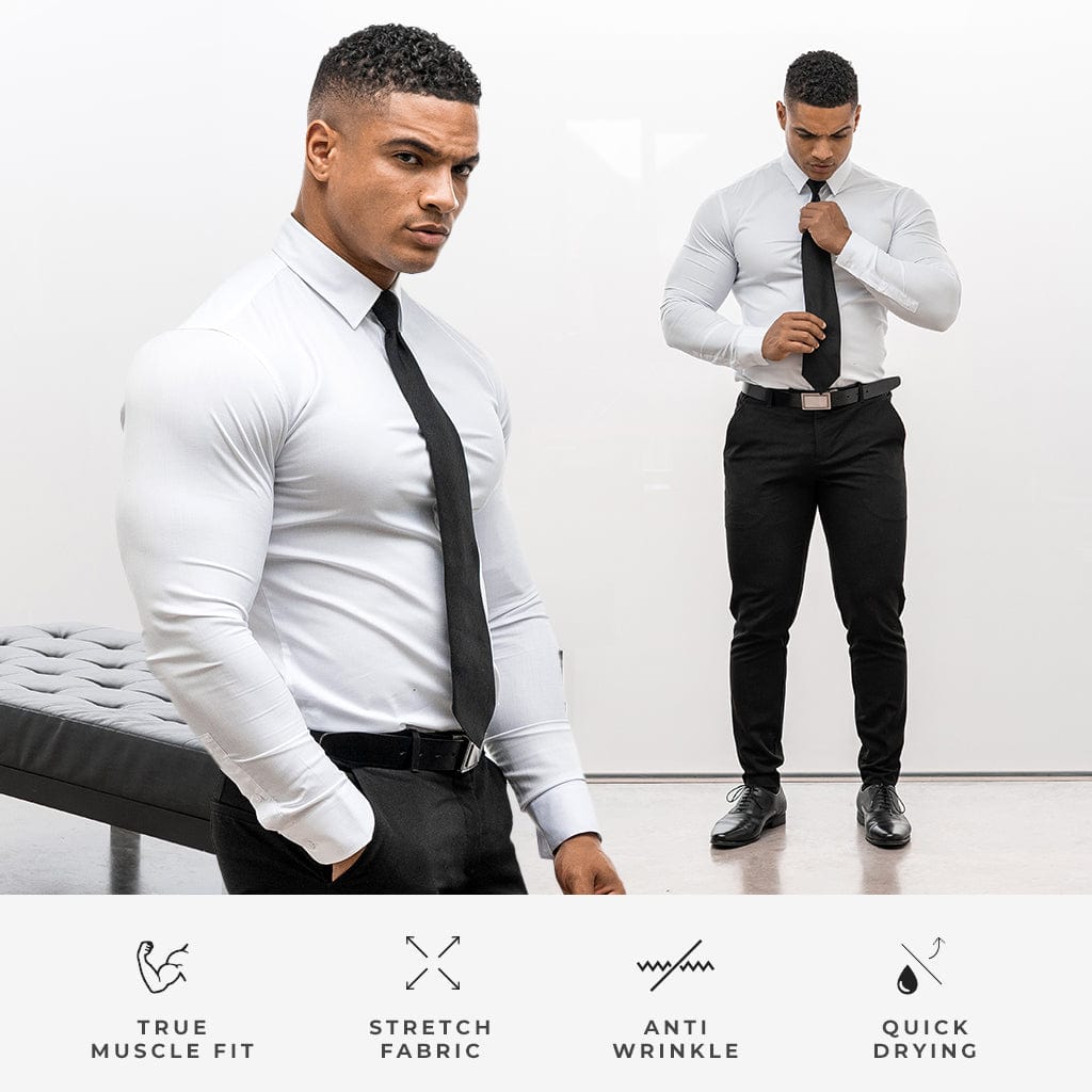 White classic shirt emphasizing timeless elegance and versatile menswear design
