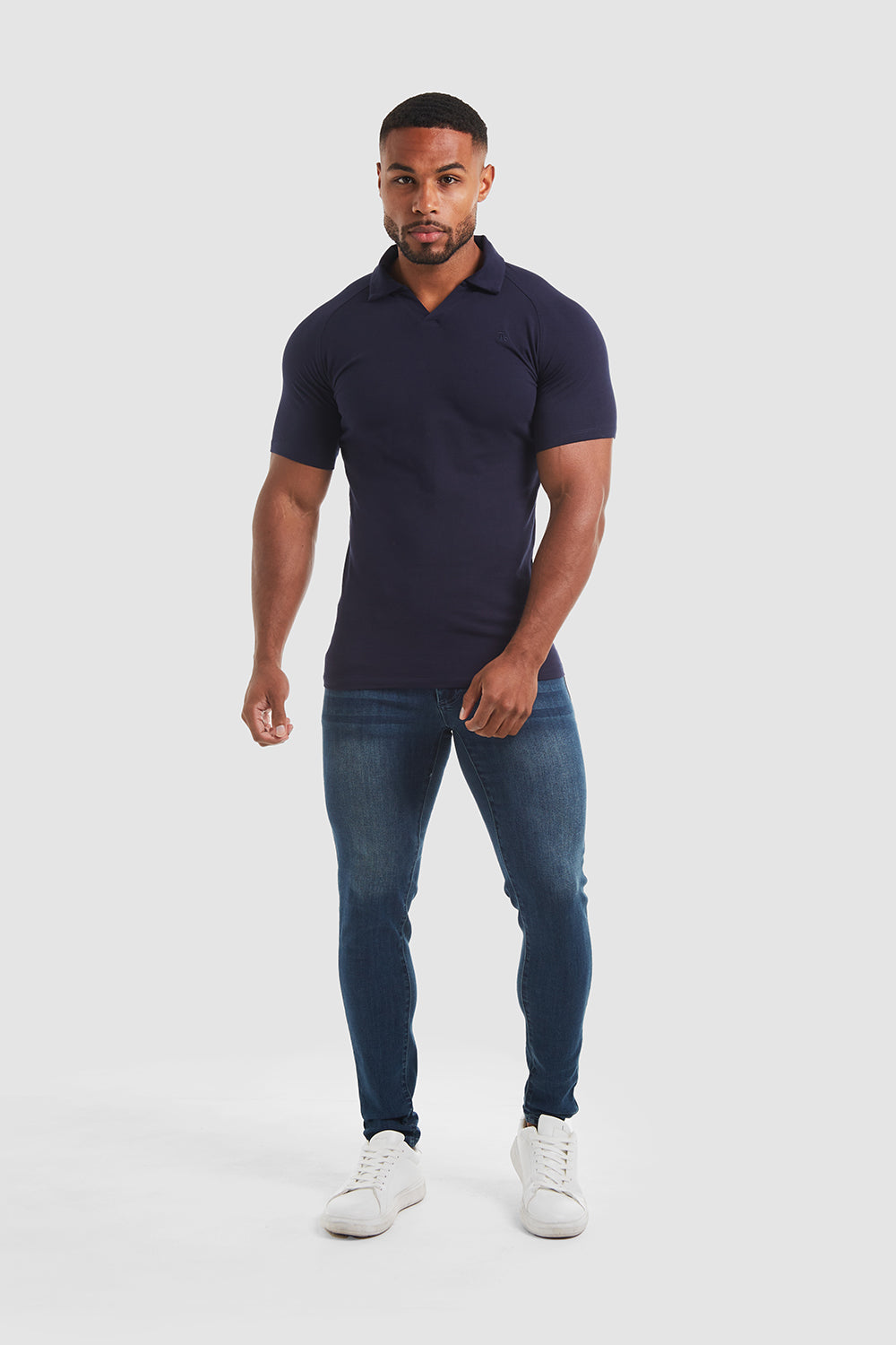 Jersey Buttonless Polo Shirt in Navy - TAILORED ATHLETE - ROW
