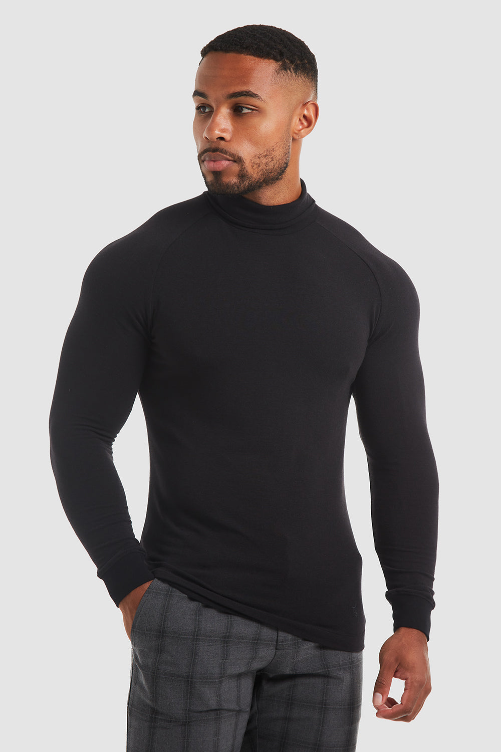 Knit Look Jersey Roll Neck (LS) in Black - TAILORED ATHLETE - ROW
