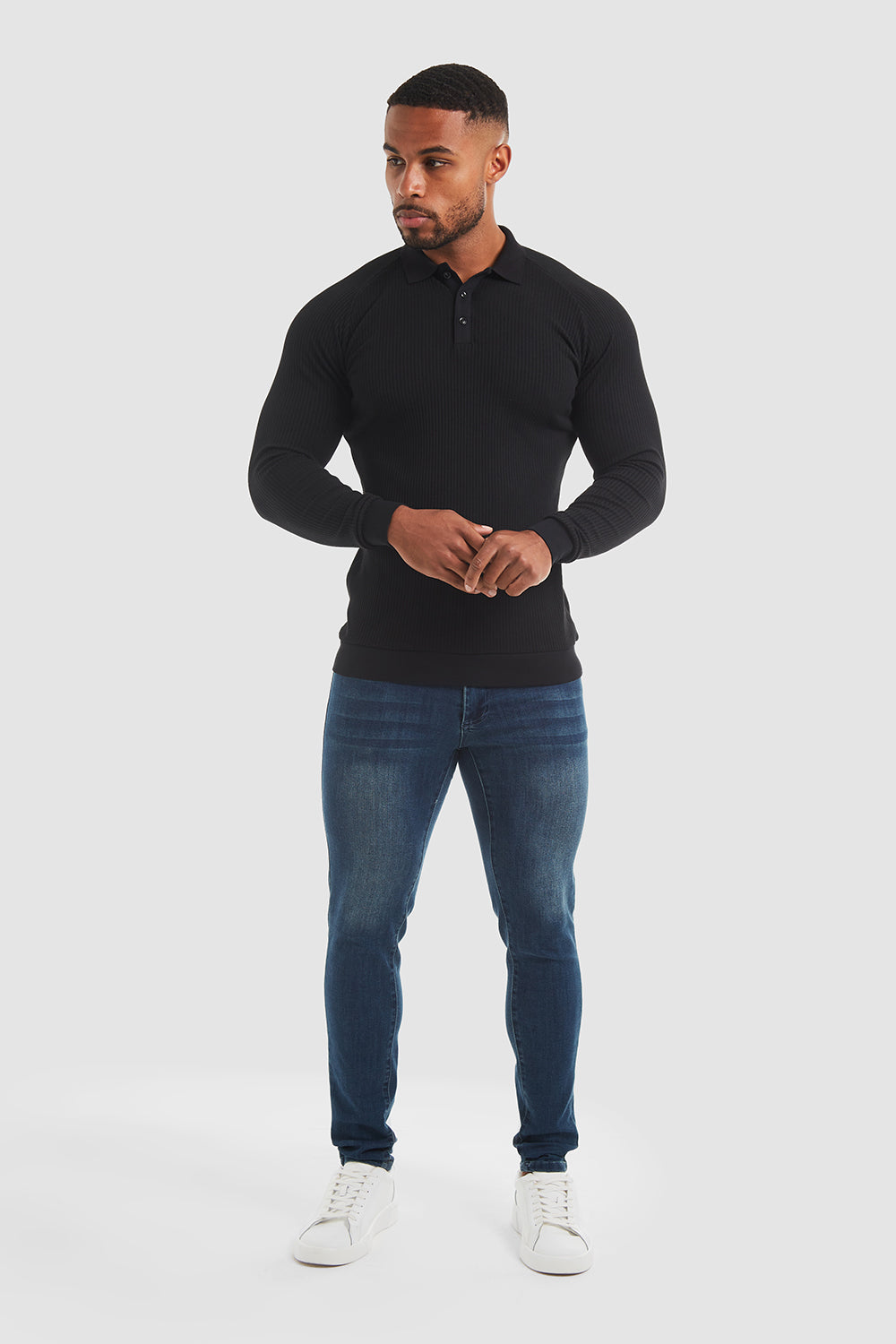 Ribbed Polo (LS) in Black - TAILORED ATHLETE - ROW