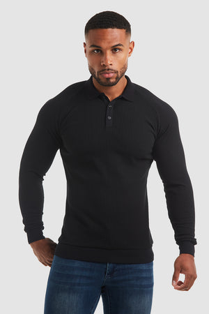 Ribbed Polo (LS) in Black - TAILORED ATHLETE - ROW