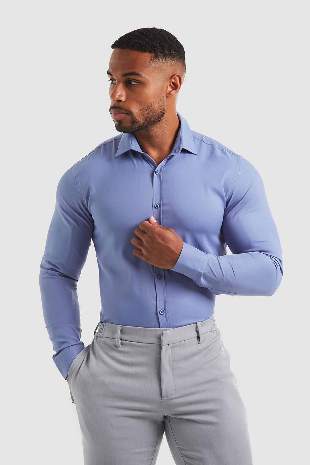 Performance Dress Shirt in Mid Blue - TAILORED ATHLETE - ROW