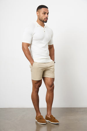 Muscle Fit Chino Shorts - Shorter Length in Stone - TAILORED ATHLETE - ROW