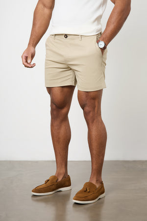 Muscle Fit Chino Shorts - Shorter Length in Stone - TAILORED ATHLETE - ROW