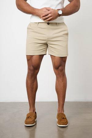 Muscle Fit Chino Shorts - Shorter Length in Stone - TAILORED ATHLETE - ROW