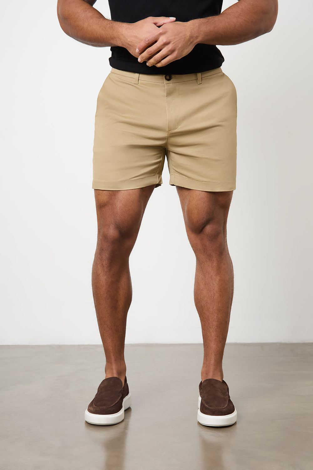 Muscle Fit Chino Shorts  - Shorter Length in Dark Sand - TAILORED ATHLETE - ROW