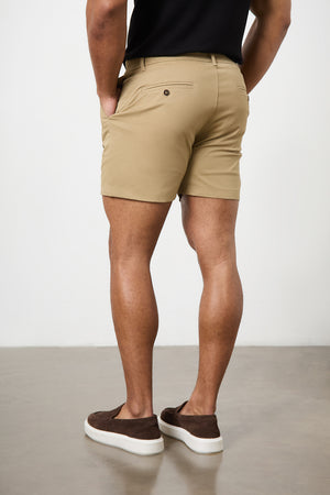 Muscle Fit Chino Shorts  - Shorter Length in Dark Sand - TAILORED ATHLETE - ROW