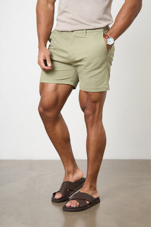 Muscle Fit Chino Shorts  - Shorter Length in Sage - TAILORED ATHLETE - ROW