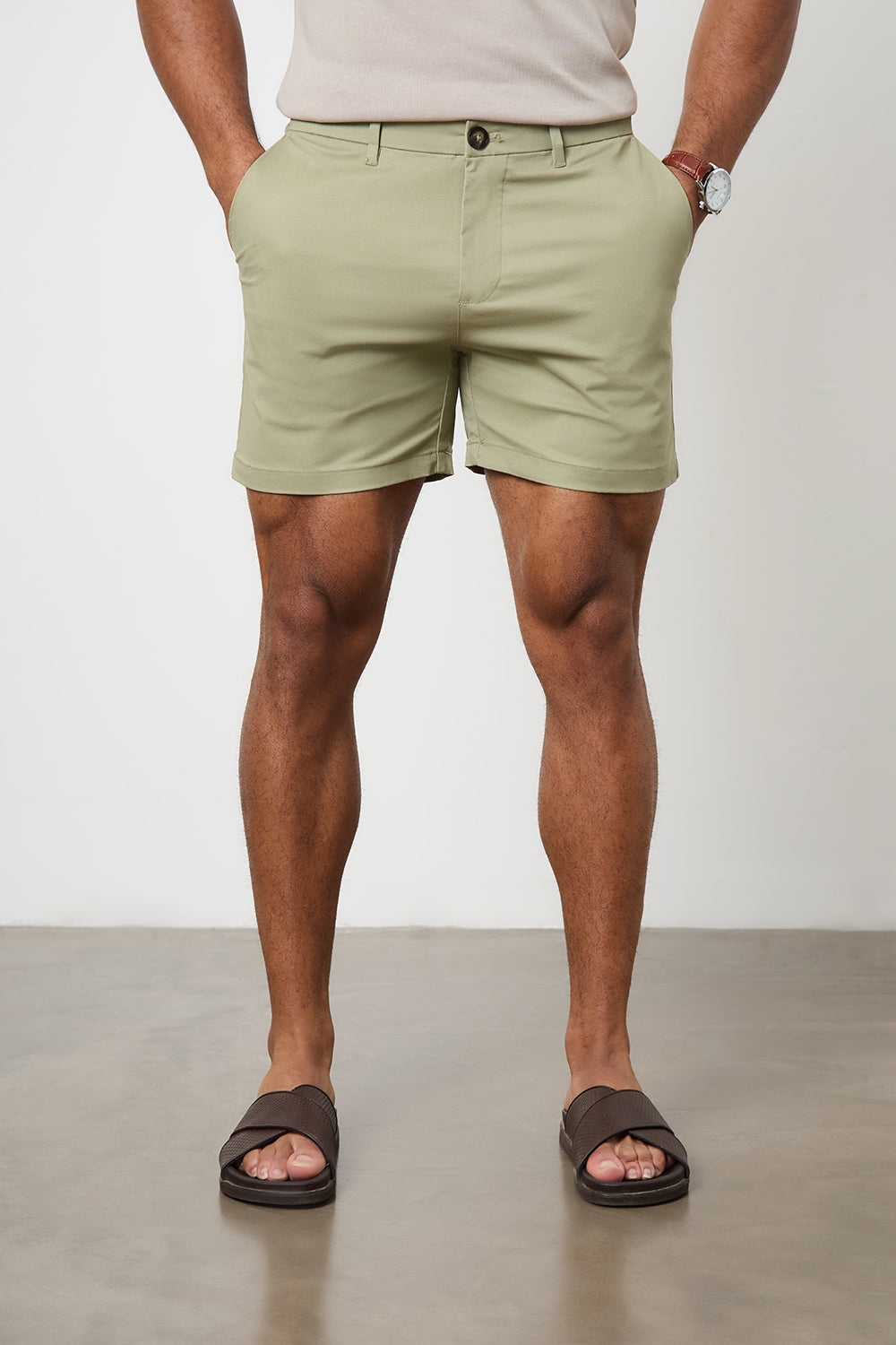 Muscle Fit Chino Shorts  - Shorter Length in Sage - TAILORED ATHLETE - ROW