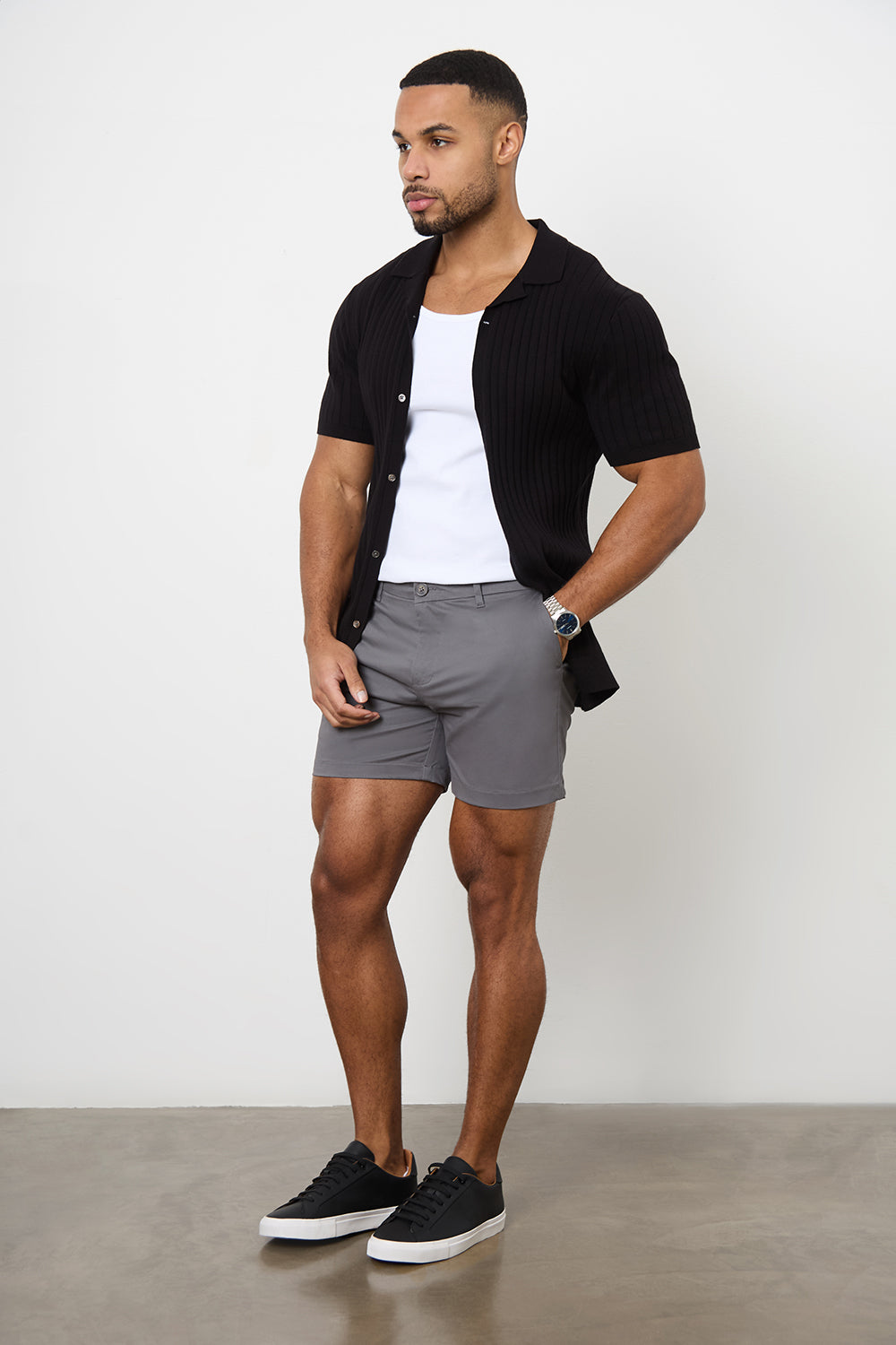 Muscle Fit Chino Shorts - Shorter Length in Dark Grey - TAILORED ATHLETE - ROW