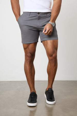 Muscle Fit Chino Shorts - Shorter Length in Dark Grey - TAILORED ATHLETE - ROW