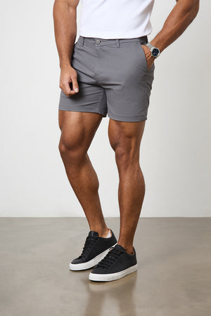 Muscle Fit Chino Shorts - Shorter Length in Dark Grey - TAILORED ATHLETE - ROW