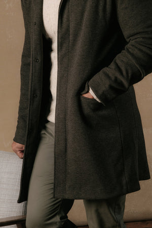 Herringbone Funnel Neck Overcoat in Mocha