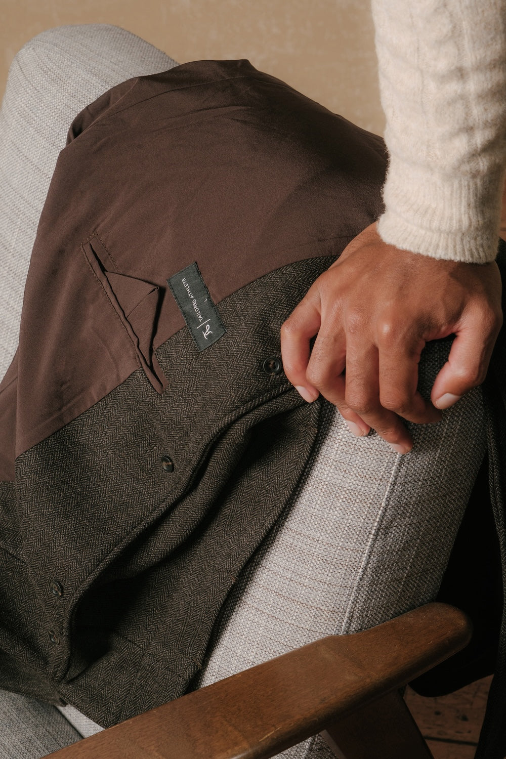 Herringbone Funnel Neck Overcoat in Mocha