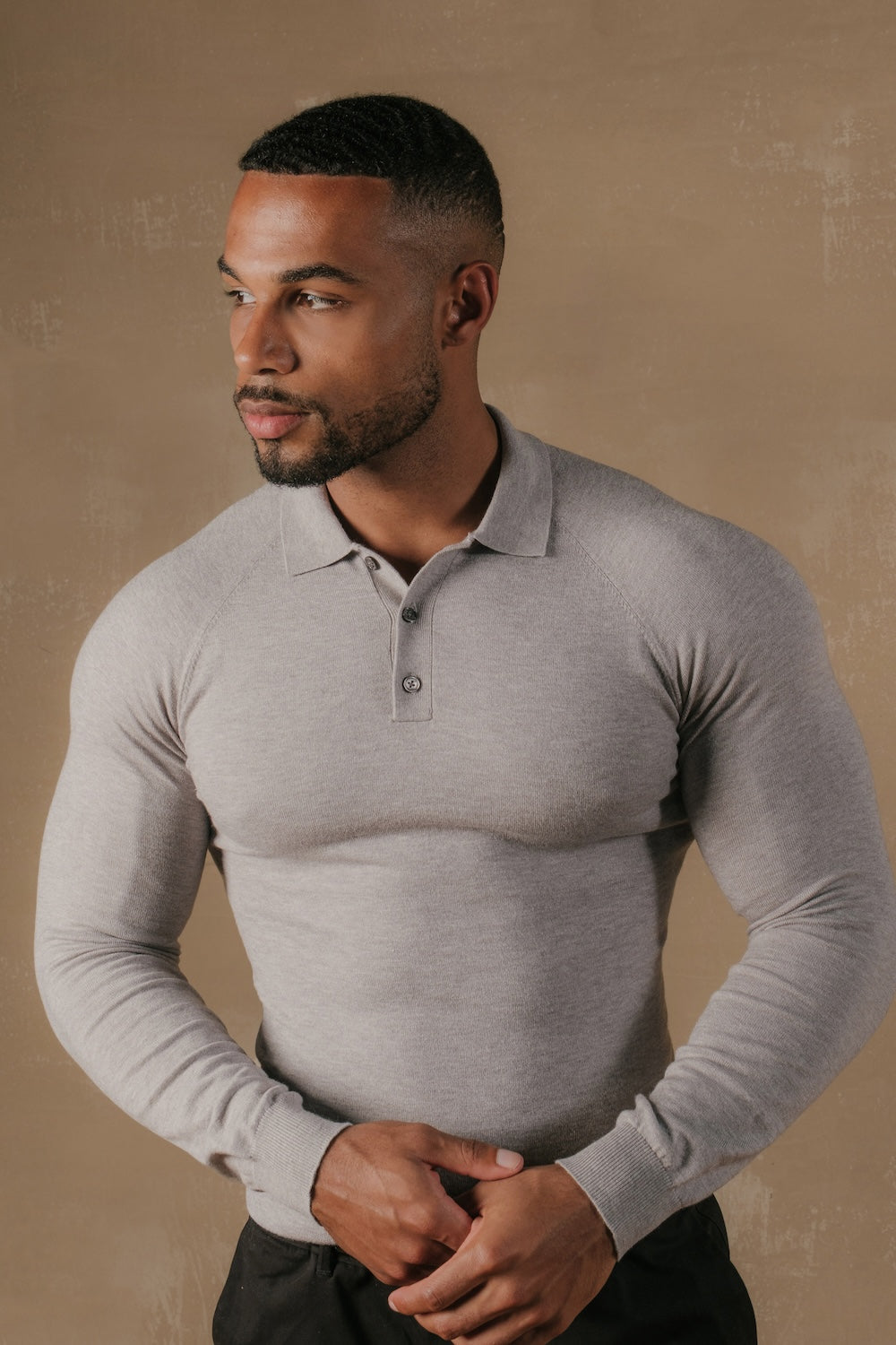 Knitted Polo Shirt in Grey