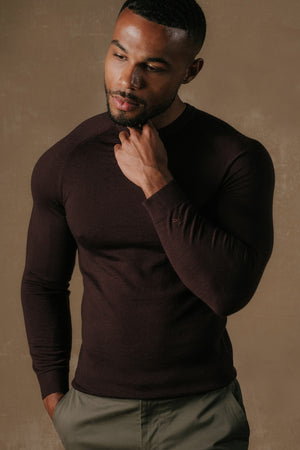 Extra Fine Merino Wool Crew Neck Jumper in Dark Bordeaux
