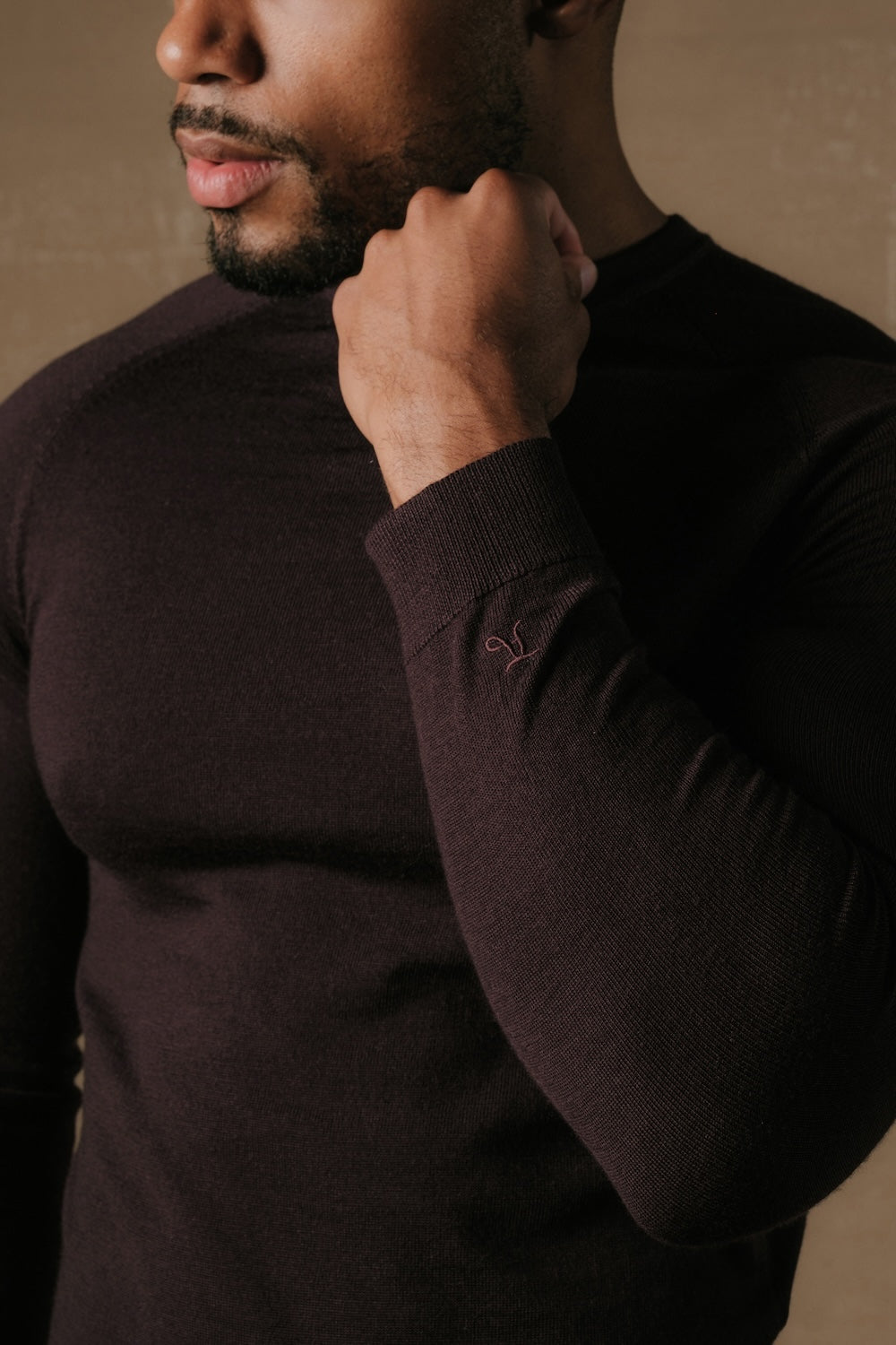 Extra Fine Merino Wool Crew Neck Jumper in Dark Bordeaux