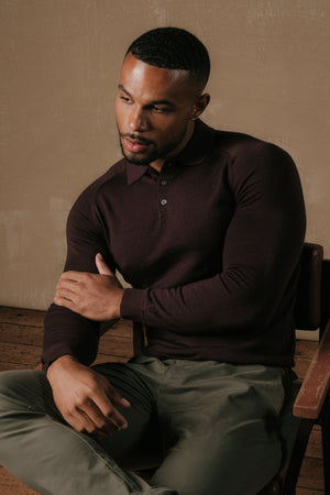 Extra Fine Merino Wool Polo Shirt in Dark Bordeaux