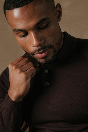 Extra Fine Merino Wool Polo Shirt in Dark Bordeaux