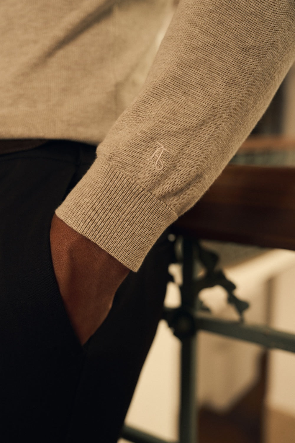 Pure Cotton Knitted Crew Neck Jumper in Neutral Marl