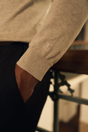 Pure Cotton Knitted Crew Neck Jumper in Neutral Marl