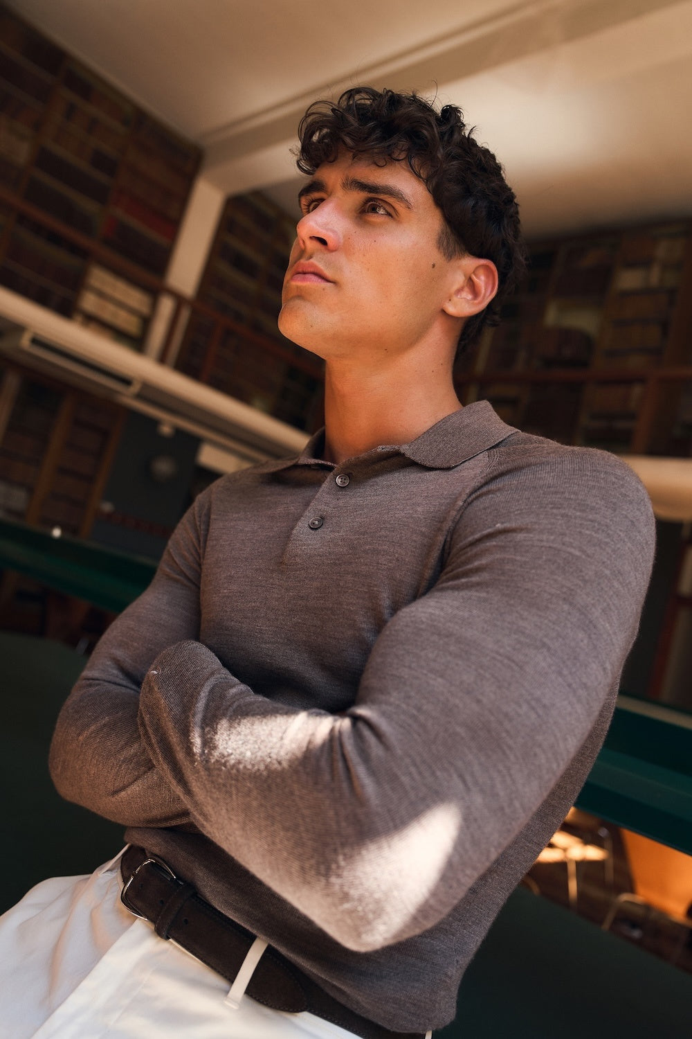 Extra Fine Merino Wool Polo Shirt in Mocha Marl