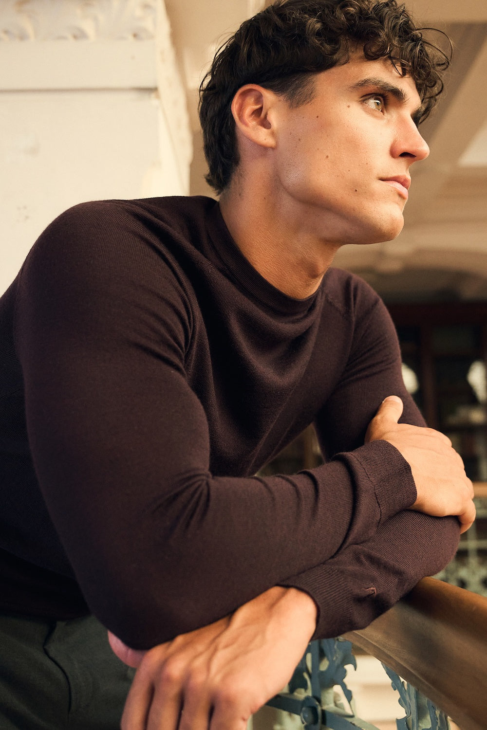 Extra Fine Merino Wool Crew Neck Jumper in Dark Bordeaux