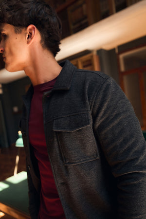 Lined Twill Melange Shacket in Dark Charcoal