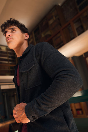 Lined Twill Melange Shacket in Dark Charcoal
