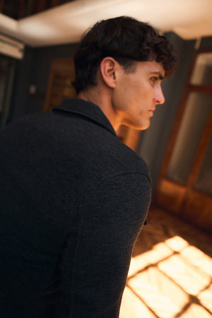 Lined Twill Melange Shacket in Dark Charcoal