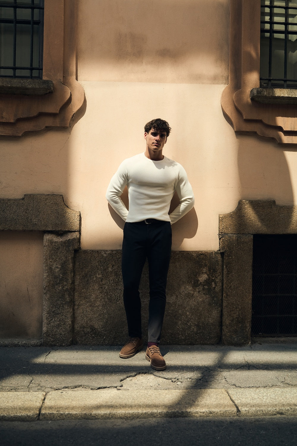 Pure Cotton Knitted Textured Crew Neck Jumper in Winter White